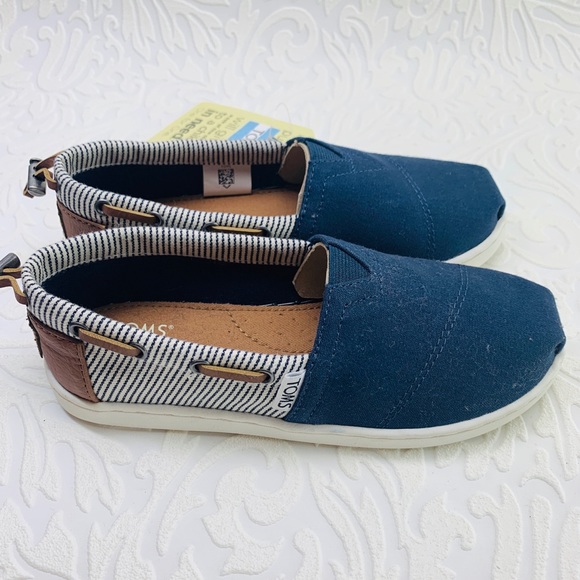 Toms Bimini navy canvas stripes youth slip on - Picture 7 of 8